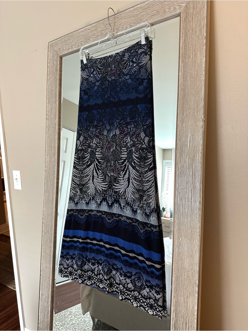 Fuzzi John Paul Gaultier Women's Mesh Blue Black Lace Print Midi Skirt Size XS